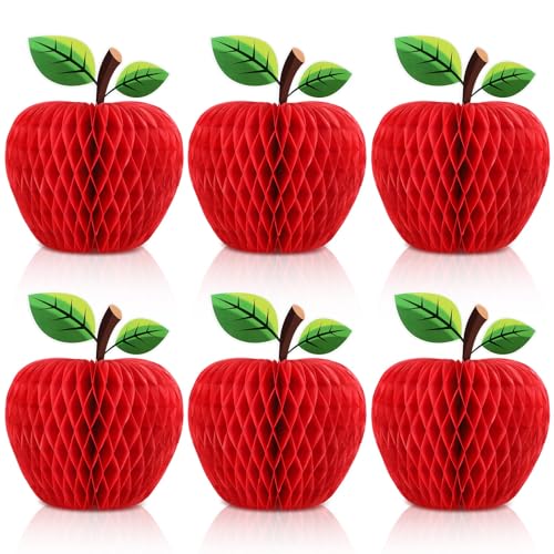 6 Pcs Honeycomb Apple Decorations - Red Paper Centerpieces