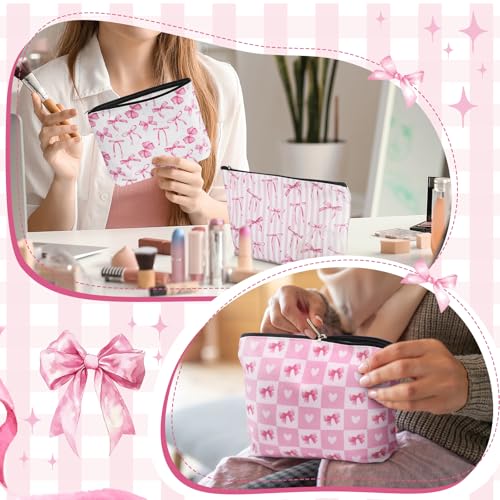 Reginary 12 Pcs Pink Bow Makeup Bags - Cosmetic Party Favors
