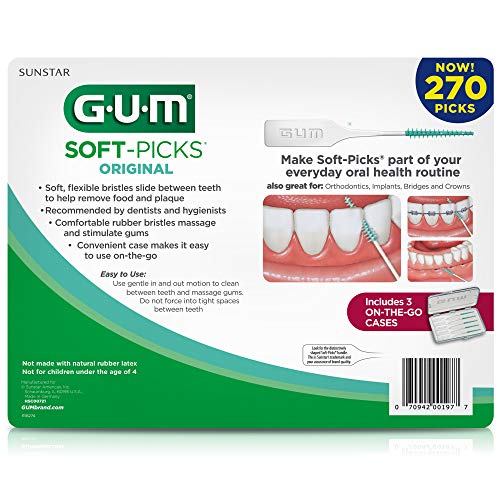 GUM Soft-Picks Original Interdental Picks - 270 Count, Disposable Dental Floss Picks for Oral Care