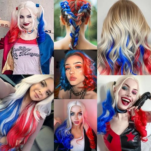 IDN BEAUTY 12Pcs Patriotic Clip-In Colored Hair Extensions, 24-Inch