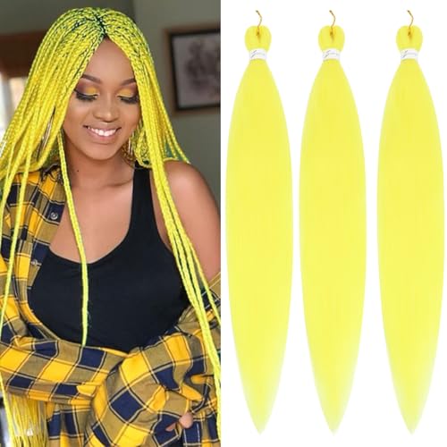 Yellow Pre-Stretched Braiding Hair 24 Inch 3 Packs Synthetic Extensions
