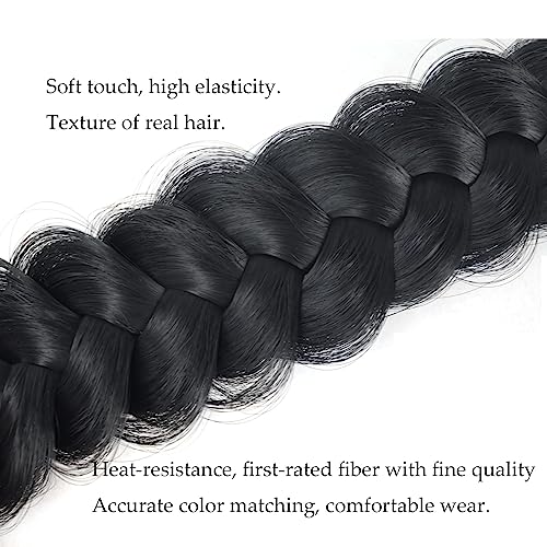 Black Braided Headband - Handmade Wide Braid Hair Hoop for Women