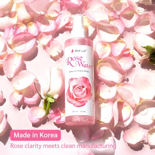 Well's Oil Rosewater Face & Hair Mist Spray - Alcohol-Free Hydrosol (4 fl oz)