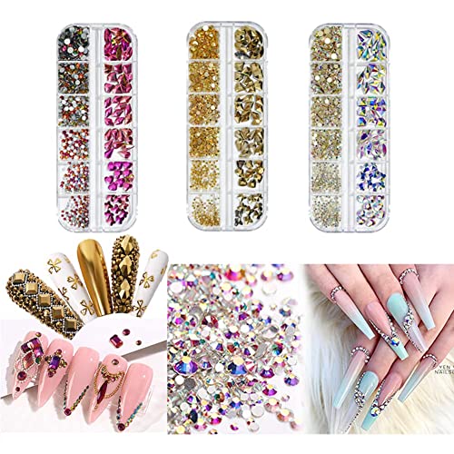 735 Gold AB Crystal Rhinestones for Nails - 735pc Nail Art Gems, AB Sparkle Box