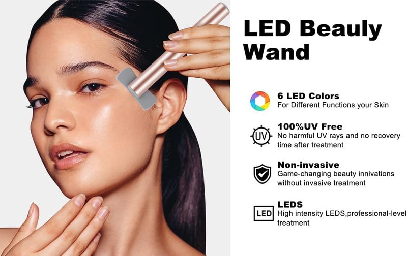 Red Light Therapy Face Wand - 6-in-1 LED Skin Treatment Device | Portable Facial Massager with Vibration & Microcurrent