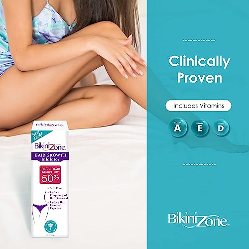 Bikini Zone Hair Growth Inhibitor Cream - Helps Stop Hair Growth for Face, Legs, Lips & Chin - Reduces Hair Density & Length - Painless Hair Inhibitor & Moisturizer After Waxing & Shaving (1 oz)