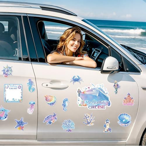 Mermaid Birthday Cruise Door Magnets Set - 18 Ocean-Themed Decor