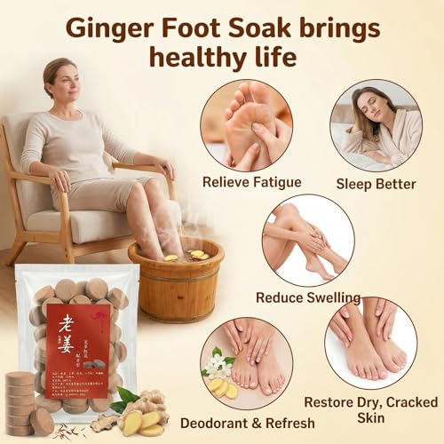 FOMIYES 20Pcs Ginger & Mugwort Foot Soak Tablets for Detox Circulation & Relaxation