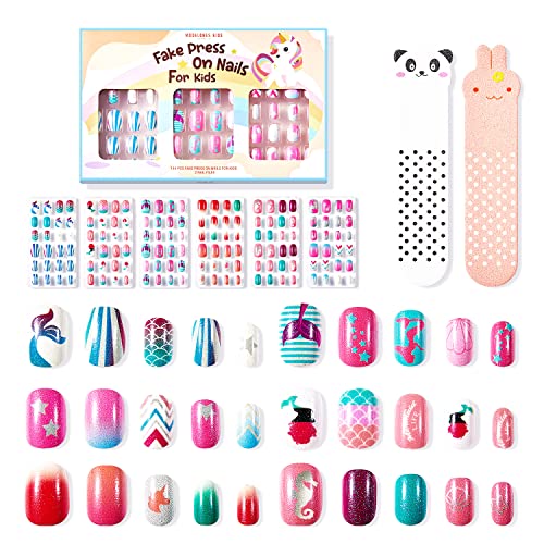 Modelones Kids Press on Nails Set - 144 Pcs Glitter Mermaid Art