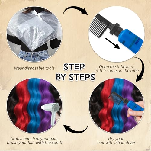 Byhoo Temporary Hair Color Dye for Dark Hair - Washable Cream Formula in Blue, Red & Purple