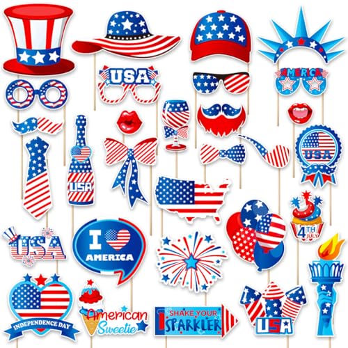 4th of July Photo Booth Props - Independence Day Decorations (25CT)