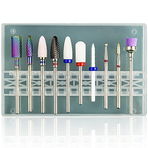 Feecy 10-Piece Nail Drill Bit Set - Universal 3/32" Ceramic & Carbide Bits