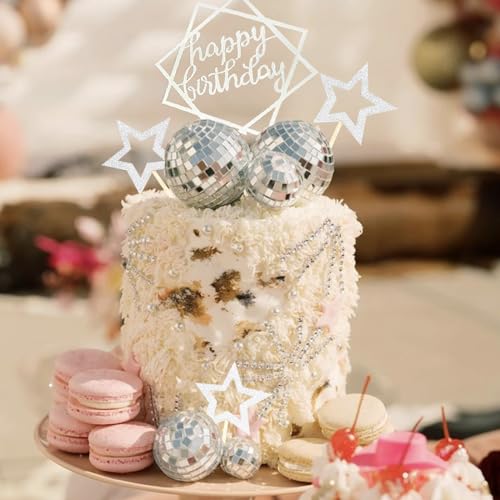 Disco Ball Cake Toppers Set - 33 Pcs for 70s 80s Theme Parties