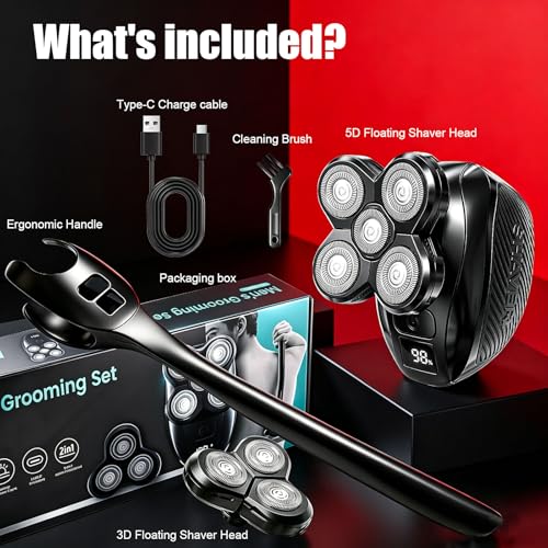 Back Shaver for Men, Rechargeable Electric Back Shaver with Long Handle,Full Body Hair Trimmer&Groomer Kit with Replaceable Shaving Heads