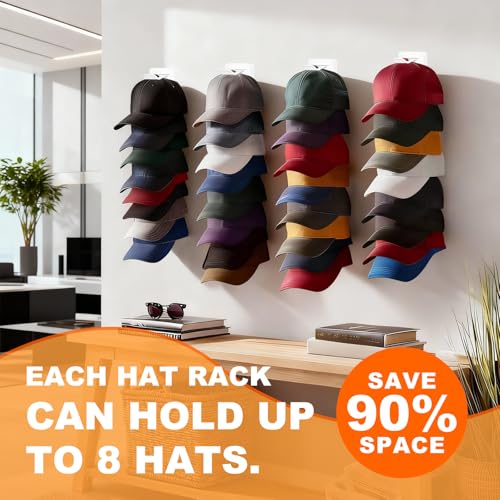 Fododo Hat Organizer - 2 Pack Wall-Mount Rack for Baseball Caps