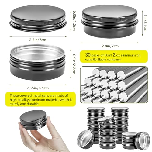 MotBach 30-Pack 2oz Aluminum Tin Jars with Screw Lids for Cosmetics & DIY