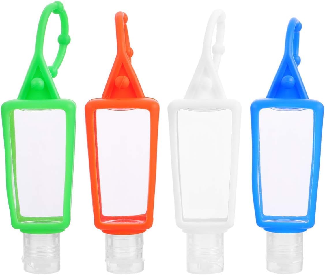 Travel Squeeze Bottles - 2pcs Leakproof Silicone Sleeve Containers for Hand Sanitizer | Refillable Clear Plastic, Keychain Design