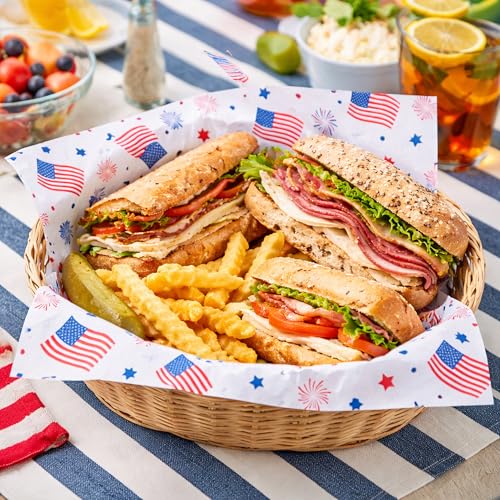 Patriotic Wax Paper Sheets - 150 Pcs USA Flag Deli Wraps
