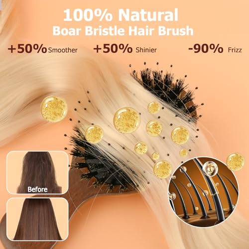 Ancable Wood Mini Round Travel Hair Brush with Boar Bristles, Kid-Friendly & Portable