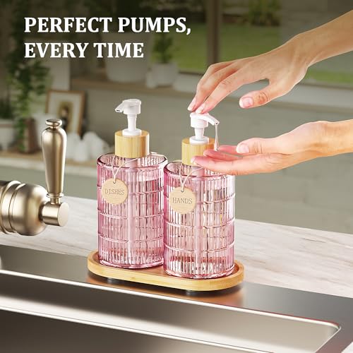 MASADI Soap Dispenser Set with Bamboo Tray for Kitchen & Bathroom