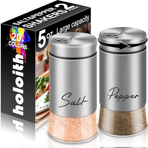 Stainless Steel Salt and Pepper Shaker Set with Adjustable Holes - 5 oz