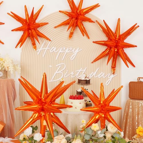 9 Pcs Orange Star Mylar Balloons – 27 & 22 Inch Party Decor