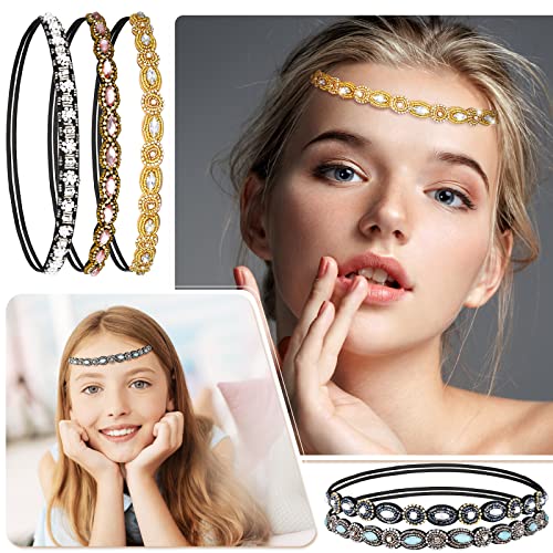 Jutom 6 Pack Rhinestone Beaded Headbands for Women - Stylish Elastic Hairbands