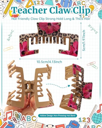 Leopard Flower Teacher Hair Clips - 4 Pcs Hat Claw Clips Set