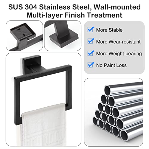 Matte Black Stainless Steel Towel Ring - Modern Wall-Mounted Holder