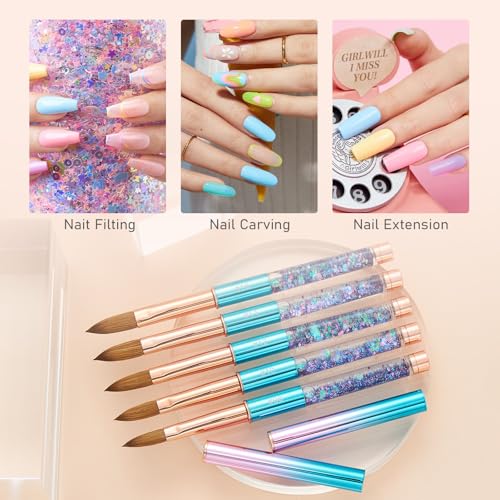 RIYUEXING Size 08 Blue Kolinsky Acrylic Nail Brush for Nail Art & Manicure