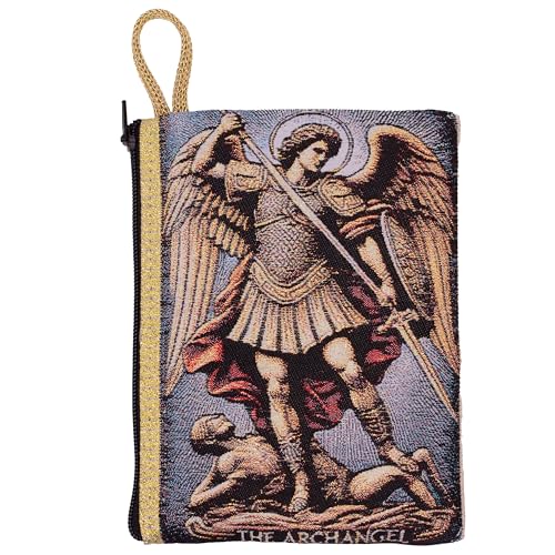 Religious Tapestry Rosary Pouch with Zipper - St. Michael, Holy Family