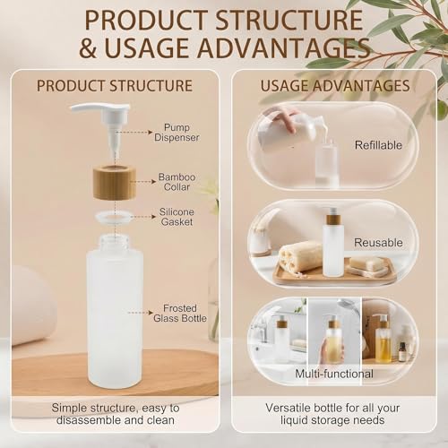 SYBL 120ml Glass Lotion Dispenser with Bamboo Pump Refillable Cosmetic Container