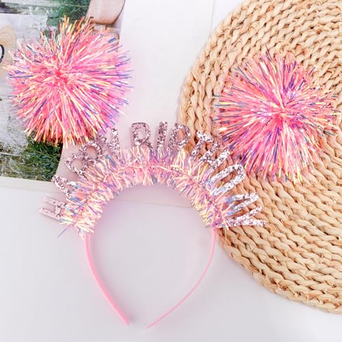 CUBACO Pink Birthday Headband with Pompoms for Women