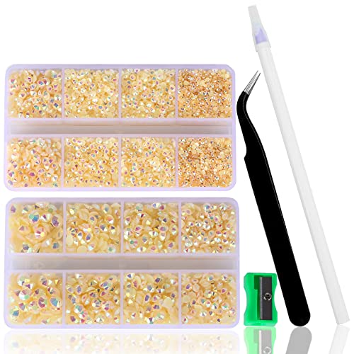 QPRETTY DU Beige AB Rhinestones 10400PCS Flatback Resin Crystals for Nails & Crafts