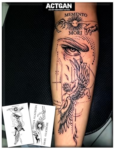 Actgan Large Gothic Memento Mori Semi-Permanent Tattoo - Realistic & Waterproof