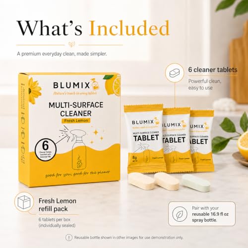 Blumix Eco-Friendly Multi-Surface Cleaner Tablets - 6 Count, Fresh Lemon Scent