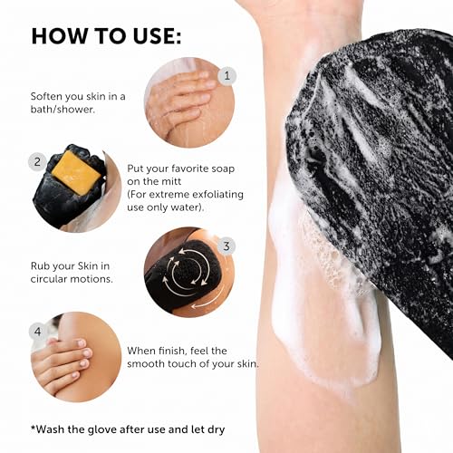 VALITIC Night Black Exfoliating Body Scrubber Glove for Shower, 1 Pack