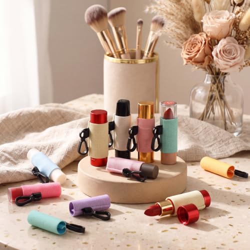 Liliaafar 24 Pcs Lip Balm Holder Keychain Candy Colors Simple - Lipstick & Lip Balm Accessory