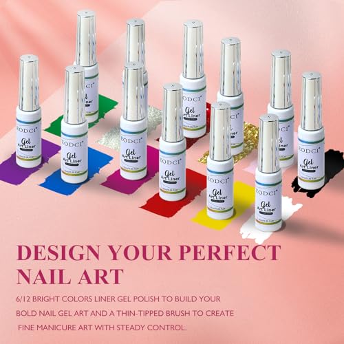 eodci Macaroon Nail Art Gel Liner Set - 12 Colors for DIY Designs