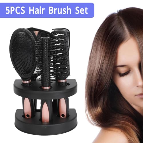 5-Piece Hair Brush and Comb Set with Mirror for Women