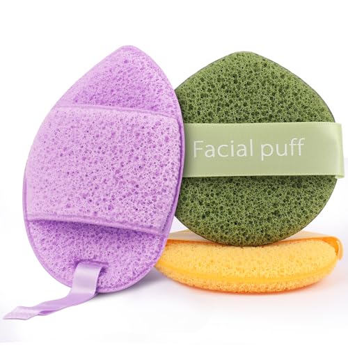 GloréBrochas 3-Pack Facial Sponges – Reusable PU Face Cleansing & Exfoliating Pads