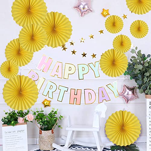 Yellow Party Hanging Paper Fans DIY Set - 12pcs for Weddings & Events