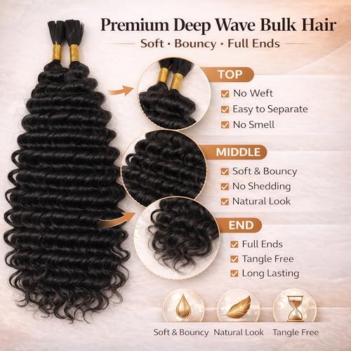 Jinhui 18-Inch Deep Wave Boho Braiding Hair, Synthetic Blend Bulk Extensions