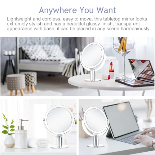 CLSEVXY 7.4-Inch Double-Sided Vanity Mirror, 1X/15X Magnifying Makeup Mirror