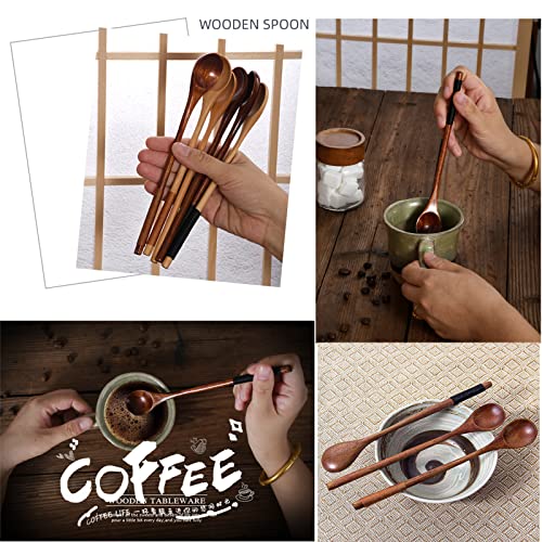 Set of 6 Durable Wooden Cooking Spoons - Long Handle Stirring & Mixing Utensils