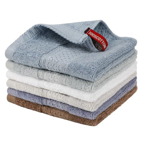 PHOGARY Multicoloured Cotton Wash Cloths Set - 6 Pack 13"x13"