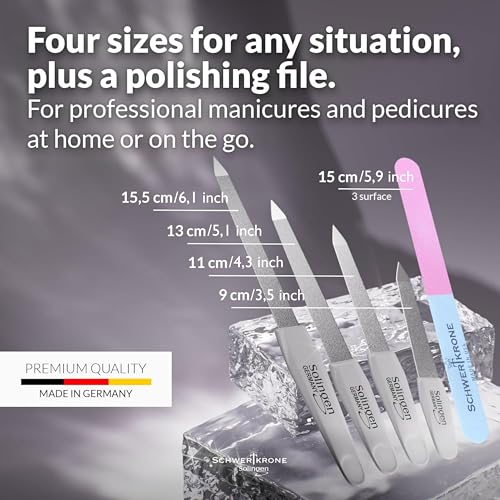 Schwertkrone Professional Nail File Set – 4 Metal Files & Buffer for Natural & Acrylic Nails
