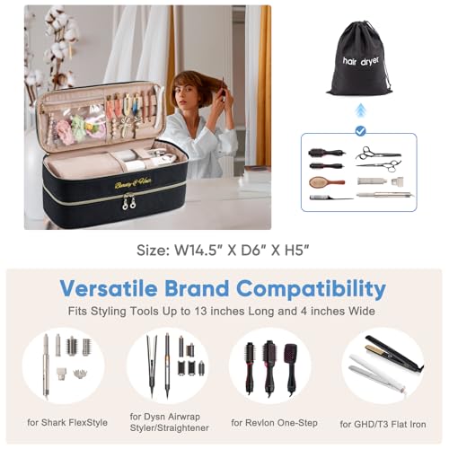 Travel Hair Tool Organizer Bag for Hair Dryers & Styling Tools - Double-Layer, Compact & Durable