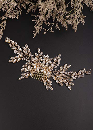 Golden Rhinestone Flower Hair Comb for Wedding Bridal Hair Accessory