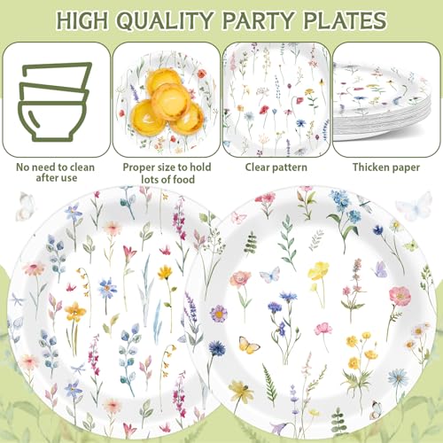 60-Pack Wildflower Paper Plates - 7-Inch Floral Dessert Plates for Parties